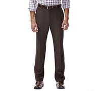 Haggar Men's Repreve Stria Hidden Expandable Waist Plain Front Dress Pant, Brown,34x30