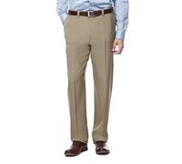 Haggar Men's Repreve Stria Hidden Expandable Waist Plain Front Dress Pant, Taupe,36x30