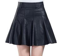 HAHAEMMA Damen Herbst Winter Fashion PU Lederrock Plus Size Slim Fit Sexy Faltenrock Elgant Minikleid mit Seitereißverschluss-4XL