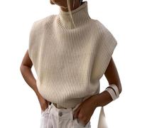 HAHAEMMA Damen Rollkragen Top Elegant Ärmelloser Rollkragenpullover mit feiner Rippenstruktur Stretch Basic Rippstrick Pulli Elegant Täglich für Frühling Sommer AP-S