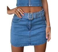 HAHAEMMA Damen Top und Rock sexy Bluse Jeans Optik Bustier Korsett Bauchfrei Wetlook Sling BH Denim Clubwear(BE2,L)