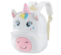HAHASHOW 3D Tier Rucksack Kindergarten Plüsch Mini Kindergarten Rucksack für jungen mädchen - Leichter Schulranzen für Kindergarten, Reisen & Outdoor, Weißes Einhorn