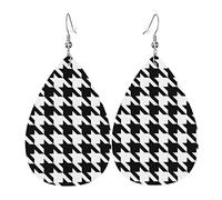 Hahnentritt, schwarze Ohrringe für Frauen, Leder-Ohrring, Ohrring für Frauen, trendige Wassertropfen-Ohrringe, 2-teiliges Set., Einheitsgröße, Leder, Kein Edelstein