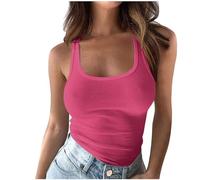 hahuha Ärmellose Damen-Unterhemden, lockere Passform, Tank-Top, Übergröße, geripptes Tank-Top, ärmellos, schmale Hemden, einfarbig, Unterhemd, Trägerhemden, Damen, Hot Pink, XXXXL, hot pink, 4XL