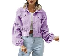 hahuha Damen-Strickjacke, kurze Ärmel, Cord-Taschen, Thermojacke, Mantel, Jacken mit Reißverschlüssen, violett, S