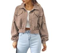 hahuha Damen-Strickjacke, lange Ärmel, Cord-Taschen, Thermojacke, Mantel, große Kleidung, khaki, M