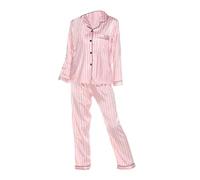 hahuha Weiches, süßes Damen-Pyjama-Set, 2 Leopardenstreifen, modisch, einfach, täglicher Urlaub, Satin, atmungsaktiv, Geschenk, Revers, langärmelig, Hose, Knopf, elastische Taille,
