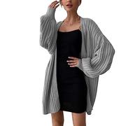 hahuha Workout-Cardigan für Damen, bauchfreie Strickjacke, für Herbst und Winter, einfarbig, modisch, gestrickt, lässiger Mantel, Fledermausärmel, lange Strickjacke, dünner Pullover, grau, 36