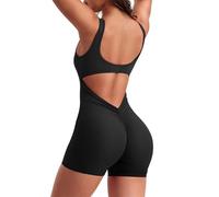 Haibang Jumpsuit Damen Kurz Eng Scrunch Butt Bodysuit Sexy Rückenfrei Overalls Ärmellos Sport Einteiler Yoga Onesie Playsuits Stretch Bodycon Sportanzug Romper Fitness Workout