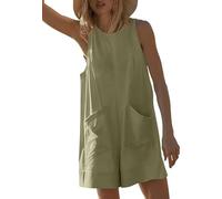 Haibang Jumpsuit Damen Sommer Locker Kurz Latzhosen Ärmellos Einteiler Shorts Lässig Baggy Overall Arbeitshose Weites Bein Romper Playsuit Elegant Hosenanzug Sommer Outfit mit Taschen