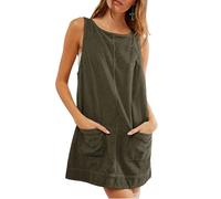 Haibang Latzkleid Damen Cord Overall Kleid Ärmellos A Linie Minikleid Lässig Vintage Cordkleid Locker Latzrock Herbst Winter Latzhose Pullover mit Taschen