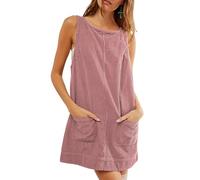 Haibang Latzkleid Damen Cord Overall Kleid Ärmellos A Linie Minikleid Lässig Vintage Cordkleid Locker Latzrock Herbst Winter Latzhose Pullover mit Taschen