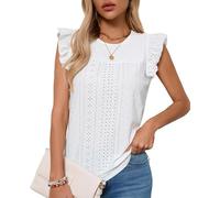 Haibang Tank Top Damen Ärmellos Oberteile mit Rüschen Kurzarm Sommer Tanktops Rundhals Ausschnitt Locker Ösenstoff Blusentop Elegant Bluse Shirts