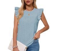 Haibang Tank Top Damen Ärmellos Oberteile mit Rüschen Kurzarm Sommer Tanktops Rundhals Ausschnitt Locker Ösenstoff Blusentop Elegant Bluse Shirts
