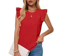Haibang Tank Top Damen Ärmellos Oberteile mit Rüschen Kurzarm Sommer Tanktops Rundhals Ausschnitt Locker Ösenstoff Blusentop Elegant Bluse Shirts