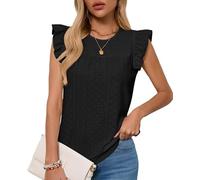 Haibang Tank Top Damen Ärmellos Oberteile mit Rüschen Kurzarm Sommer Tanktops Rundhals Ausschnitt Locker Ösenstoff Blusentop Elegant Bluse Shirts