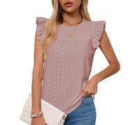 Haibang Tank Top Damen Ärmellos Oberteile mit Rüschen Kurzarm Sommer Tanktops Rundhals Ausschnitt Locker Ösenstoff Blusentop Elegant Bluse Shirts