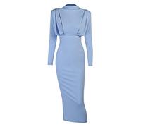 HAIBI Damen Kleidelegante Damen Kleid Stehkragen Schlanke Taille Feste Knöchellangen Herbst Langarm Casual Party Mode Kleider,Apricot,L