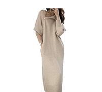HAIBI Damen Langarm Kleid Elegante Gürtel Pullover Kleider Damen Casual Langarm Warmes Partykleid Winter Rollkragen Lose Gestricktes Langes Kleid,Khaki,3XL