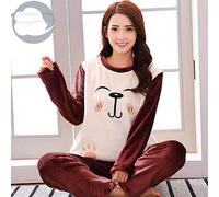 HAIBI Damen Pyjama Winter，Mädchen Schlafanzug Winter Warm Flanell Elegante Mädchen Sleepwear Pyjamas Cartoon Hund Druck Pyjama Set Pullover Koralle Fleece Home Anzüge, Groß