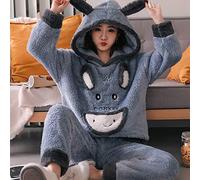 HAIBI Damen Pyjama Winter，Mädchen Schlafanzug Winter Warm Kapuze Pyjamas Lounge Tragen Mädchen Erwachsene Tier Esel Pyjamas Set Winter Dicke Flanell Home Night Wear, Medium