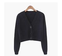 HAIBI Damen Strickjacke Gestrickte Crop Cardigan Damen Kurzer Pullover Langarm V-Ausschnitt Jacke Mit Knopfmantel,Schwarz,S