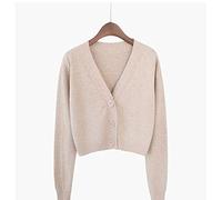 HAIBI Damen-Strickjacke Strickjacke mit kurzem Schnitt Damen Kurzer Pullover Langarm V-Ausschnitt Jacke Mit Knopfmantel,Beige,XL