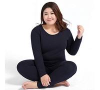 HAIBI Damen Thermounterwäsche Set Langarm Damen Plus Größe Basisschicht Thermische Lange Johns Herbst Winter Kleidung Anzug, Schwarz, 4XL