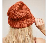 HAIBI Winter Hat Warm Women Braided Crochet Wool Knitted Beanie Beret Ski Ball Cap Baggy Solid Hat Skullies,Orange