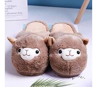 HAIBI Winter Pantoffeln Cartoon Alpaka Home Frauen Pelz Hausschuhe Warm Plüsch Eltern-Kind Boden Slides Haus Wohnung Schlafzimmer Damen Furry Slippes, Braun, 39