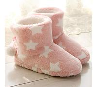 HAIBI Winter Pantoffeln Frauen Plüsch Warm Haus Schuhen Flock Star Muster Weiche Hausschuhe Indoor Floor Non Slip Haus Rutsche, Rosa, 7