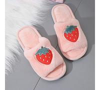 HAIBI Winter Pantoffeln Home Frauen Pelz Hausschuhe Süße Cartoon Obst Ananas Damen Wohnungen Schuhe Slip Auf Home Furry Warm Hausschuhe Weiblich, Erdbeere,36