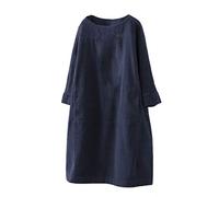 HaicoM Damen Freizeitkleider Cordkleider für Frauen mit Taschen Langarm Kurzes Kleid Lange Tops für Winter Herbst Vintage Kleid Einfarbig Kleider Lose Freizeitkleid Retro Kleider, navy, XXXXXL