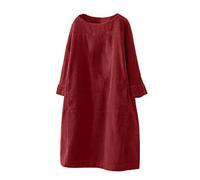 HaicoM Damen Freizeitkleider Cordkleider für Frauen mit Taschen Langarm Kurzes Kleid Lange Tops für Winter Herbst Vintage Kleid Einfarbig Kleider Lose Freizeitkleid Retro Kleider, wein, X-Large