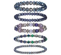 HaiFafafaing 5 Stück Perlenarmbänder Damen Magic Pearls Armband Mehrschichtiges Boho Armband Mehrschichtige Kristall-Stein-Perlen-Armbänder für Frauen Perlenarmband Stapelbares Yoga Armbänd