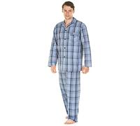 Haigman Herren-Schlafanzug, 100 % Popeline, Baumwolle, lange Ärmel, traditionell, tailliert, Nachtwäsche, Hellblau kariert, XL