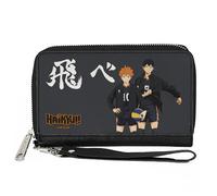 Haikyu Geldbörse Zip Around Karasuno High Hinata und Kageyama Pose Schwarz Vegan Leder