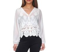Hailys Damen Bluse mit Häkelspitze Boho Spitzenbluse mit V-Ausschnitt Langarm Sommerbluse Al44mina DLR-PO2402072 Offwhite S/M