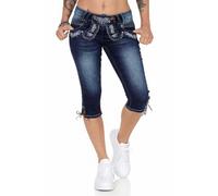 Hailys Damen Capri Jeans Trachten Hose Lederhose Oktoberfest (M, Blue Denim)