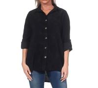 Hailys Damen Cordbluse Langarm Oversize mit Knopfleiste, Farben:Schwarz, Größe:XS