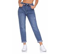 Hailys Damen High Waist Mom Jeans Mi44rell Destroyed Jeanshose knöchellang FUR-PO2405007 MBlue XL
