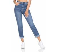 Hailys Damen Jeans high Waist Weite Passform 5-Pockets leichte Waschung, Farben:Blau-2, Größe:L