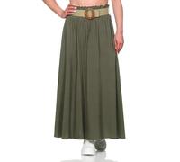Hailys Damen Maxi Rock Langer Sommerrock Damenrock Viskose mit breitem Gürtel Si44na LA-PO31062-A Khaki S