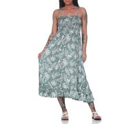 Hailys Damen Midi Viskose Träger-Kleid Si44bylle Sommerkleid mit Palmenmuster Ebb-PO2405006 LKhaki Palm (7678) L
