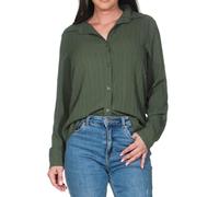 Hailys Damen strukturierte Langarm Bluse Crinkle Hemdbluse PMG-3442 Khaki (55000) L