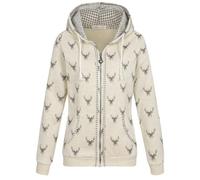 Hailys Damen Trachten Sweatjacke Ha44ni Zip-Hoody Oktoberfest mit Hirsch-Print JIA-2209081madl beige marl M
