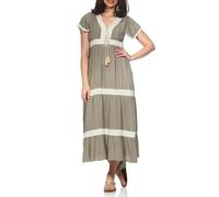 Hailys Damen Viskose Maxi Boho Sommer-Kleid Ma44rete Kurzarm mit Häkelspitze SP-PO2405017 Khaki L