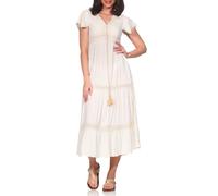 Hailys Damen Viskose Maxi Boho Sommer-Kleid Ma44rete Kurzarm mit Häkelspitze SP-PO2405017 Offwhite M