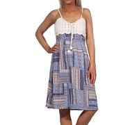 Hailys Damen Viskose Träger-Kleid Ka44na mit Häkelspitze und Patchwork-Print HF-1808047 Blue Diverse L