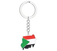 HAISENG Schlüsselanhänger mit Sudan-Karte, für Männer und Frauen, Stahl-Anhänger, Kette, Schlüsselanhänger, Geschenk, Vintage-Schmuck, Amulett, Zubehör, Sudan-Flagge, Schlüsselanhänger, silber, One